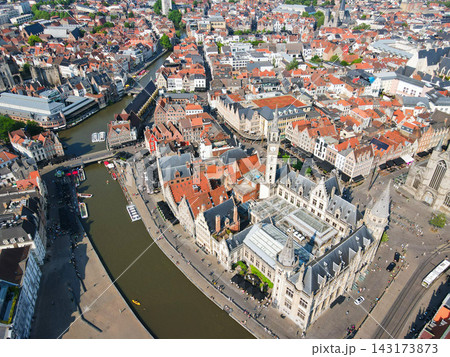 Panoramic aerial cityscape view of Ghent city center, Belgium 143173873