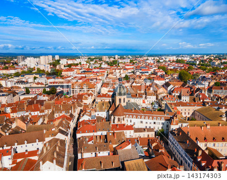 Aerial view of Saint Pierre Church in Chalon sur Saone city, France Aerial view of Saint Pierre Church in Chalon sur Saone city, France 143174303
