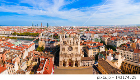 Panoramic aerial cityscape view of Lyon Cathedral in France Panoramic aerial cityscape view of Lyon Cathedral in France 143174329
