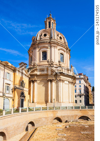 Trajan Column and Santissimo Nome di Maria church in Rome, Italy Trajan Column and Santissimo Nome di Maria church in Rome, Italy 143174505