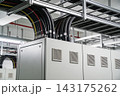 Industrial electrical control cabinet with organized heavy duty power cables in a facility 143175262