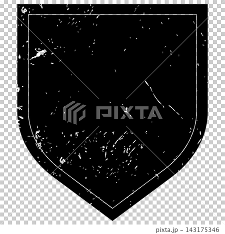 Flat style icon illustration of black distressed shield shaped grunge badge isolated on transparent background. Graphic design element clip art for vintage crest assets. Flat style icon illustration of black distressed shield shaped grunge badge isolated on transparent background. Graphic design element clip art for vintage crest assets. 143175346