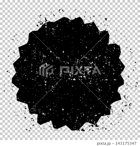 Flat style icon illustration of black distressed starburst seal grunge badge isolated on transparent background. Graphic design element clip art for vintage offer assets. Flat style icon illustration of black distressed starburst seal grunge badge isolated on transparent background. Graphic design element clip art for vintage offer assets. 143175347