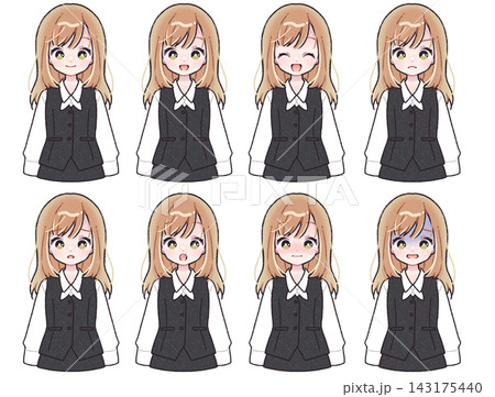 【事務服(黒)】の女性 表情バリエーションセット(上半身・アイコン) 【事務服(黒)】の女性 表情バリエーションセット(上半身・アイコン) 143175440