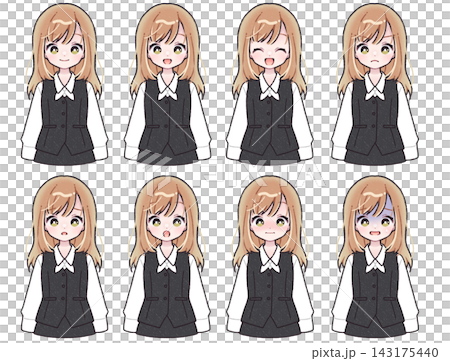 【事務服(黒)】の女性 表情バリエーションセット(上半身・アイコン) 【事務服(黒)】の女性 表情バリエーションセット(上半身・アイコン) 143175440