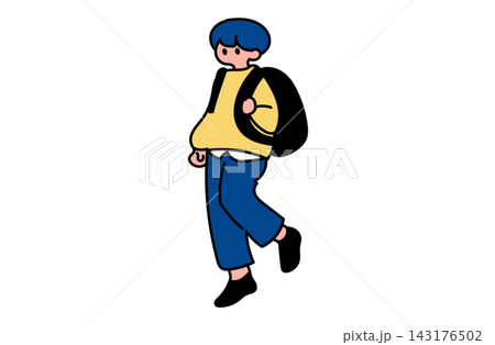リュックを背負って歩く・浮遊する男の子・学生のフラットベクターイラスト 143176502