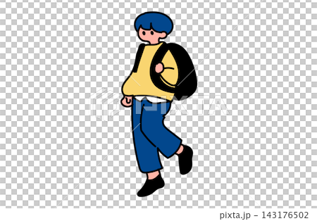 リュックを背負って歩く・浮遊する男の子・学生のフラットベクターイラスト 143176502
