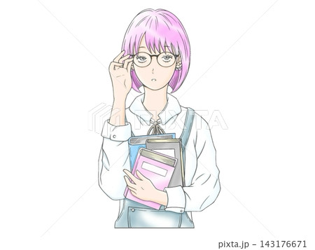 メガネをかけた読書が好きな控えめな女子のイラスト 143176671