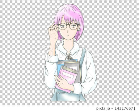 メガネをかけた読書が好きな控えめな女子のイラスト 143176671