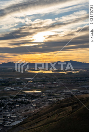 Sunset views of the Salt Lake Valley and Wasatch Range from Ensign Peak, Utah. Sunset views of the Salt Lake Valley and Wasatch Range from Ensign Peak, Utah. 143176785
