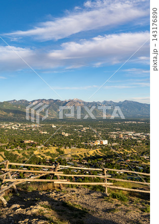Sunset views of the Salt Lake Valley and Wasatch Range from Ensign Peak, Utah. Sunset views of the Salt Lake Valley and Wasatch Range from Ensign Peak, Utah. 143176890