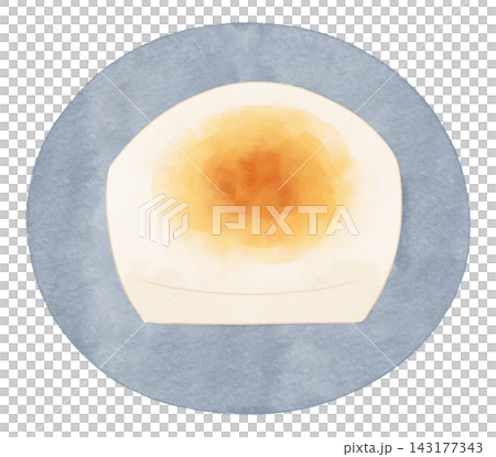Watercolor-style illustration of grilled mochi on a plate Watercolor-style illustration of grilled mochi on a plate 143177343