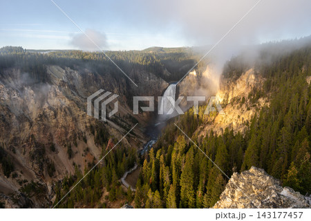 A stunning sunrise view of Lower Yellowstone River Falls. A stunning sunrise view of Lower Yellowstone River Falls. 143177457