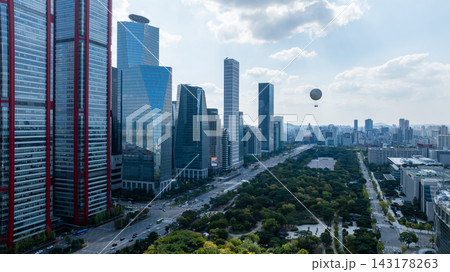 Aerial Hyperlapse of Yeouido Financial Skyline, National Assembly and Hangang River in Seoul Aerial Hyperlapse of Yeouido Financial Skyline, National Assembly and Hangang River in Seoul 143178263
