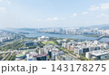 Aerial Hyperlapse of Yeouido Financial Skyline, National Assembly and Hangang River in Seoul 143178275