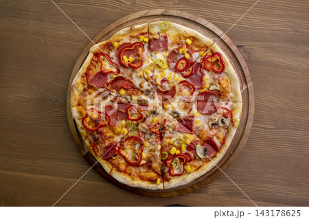 Delicious Mixed Pizza with Assorted Toppings.  143178625