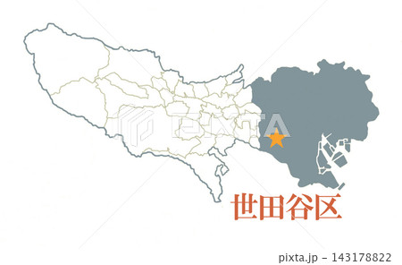世田谷区 東京23区 市町村境界線有り 世田谷区 東京23区 市町村境界線有り 143178822