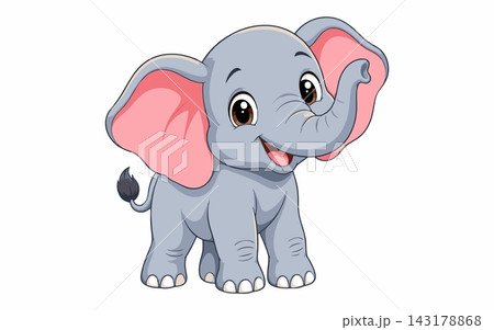 Cute Baby Elephant Vector Illustration with Brown Eyes Cute Baby Elephant Vector Illustration with Brown Eyes 143178868