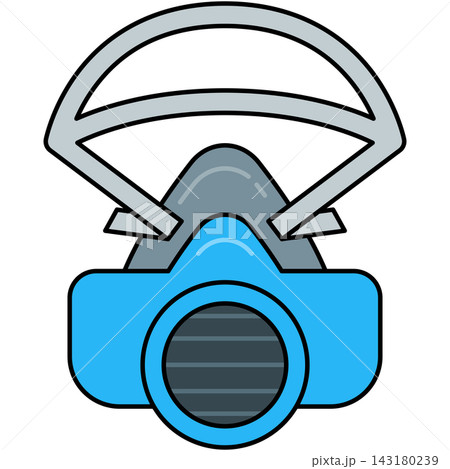 Flat style icon illustration of blue half face industrial respirator mask with filter cartridge isolated on transparent background. Graphic design element clip art for safety assets. Flat style icon illustration of blue half face industrial respirator mask with filter cartridge isolated on transparent background. Graphic design element clip art for safety assets. 143180239