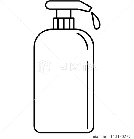 Line art icon illustration of pump dispenser bottle dispensing liquid soap drop isolated on transparent background. Graphic design element clip art for bathroom assets. Line art icon illustration of pump dispenser bottle dispensing liquid soap drop isolated on transparent background. Graphic design element clip art for bathroom assets. 143180277
