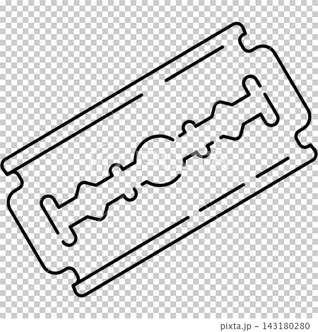 Line art icon illustration of double edge steel razor blade isolated on transparent background. Graphic design element clip art for barbershop shaving tools. Line art icon illustration of double edge steel razor blade isolated on transparent background. Graphic design element clip art for barbershop shaving tools. 143180280