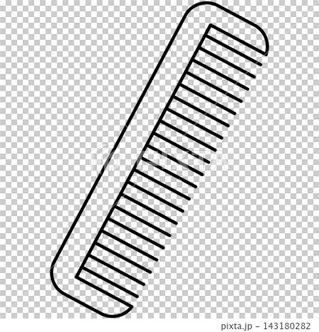 Line art icon illustration of fine tooth barber comb isolated on transparent background. Graphic design element clip art for hairdressing styling tools. 143180282