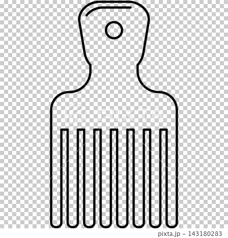Line art icon illustration of afro pick comb with handle isolated on transparent background. Graphic design element clip art for hair grooming accessories. Line art icon illustration of afro pick comb with handle isolated on transparent background. Graphic design element clip art for hair grooming accessories. 143180283