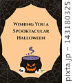 Halloween greeting card with spooky cauldron skull bones and spiderwebs 143180325