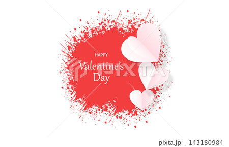 Happy valentines day banner background with red water color splash and paper hearts. 143180984
