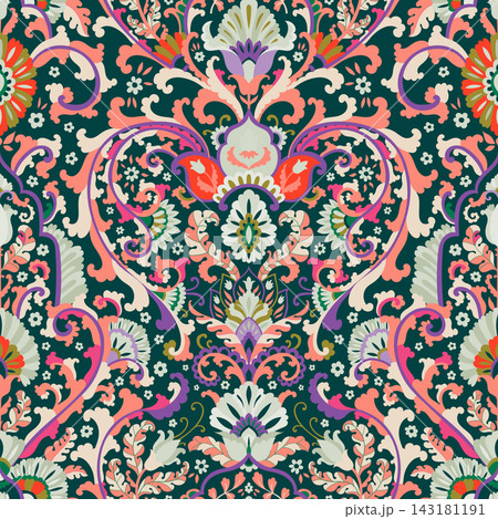 Dark Green Pink Ornate Floral Damask Dark Green Pink Ornate Floral Damask 143181191