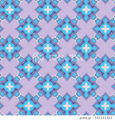 Blue Purple Geometric Floral Tile 143181383