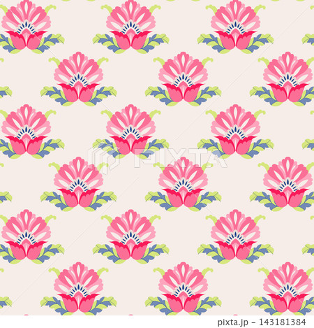 Pastel Pink Botanical Folk Motif 143181384