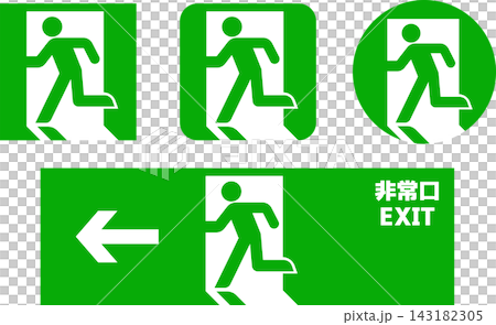非常口・避難誘導のサインアイコンセット (丸・四角) 143182305