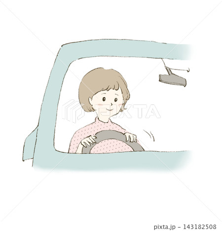 車を笑顔で運転する女性のイラスト 143182508
