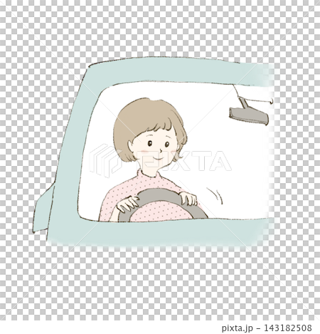 車を笑顔で運転する女性のイラスト 143182508