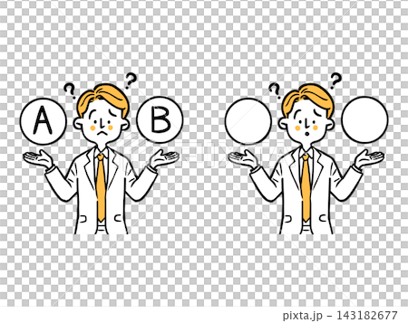 A businessman struggling to make a decision - upper body - Vector (orange) A businessman struggling to make a decision - upper body - Vector (orange) 143182677