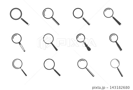 Set of black magnifying glass vector icons, Simple search symbol, isolated on a white background. Set of black magnifying glass vector icons, Simple search symbol, isolated on a white background. 143182680