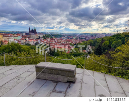 The architectural ensemble of Prague Castle, featuring St. Vitus Cathedral. The architectural ensemble of Prague Castle, featuring St. Vitus Cathedral. 143183385
