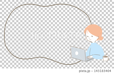 Woman using a laptop (hand-drawn frame) Woman using a laptop (hand-drawn frame) 143183404
