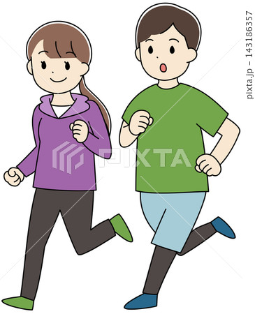 ランニングをする若い男女のイラスト 143186357
