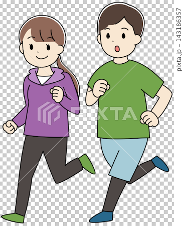 Illustration of young men and women running Illustration of young men and women running 143186357