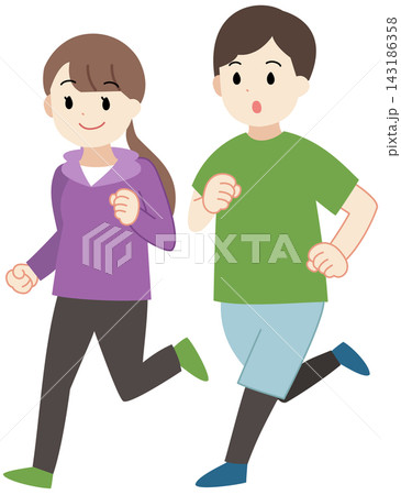 ランニングをする若い男女のイラスト 143186358