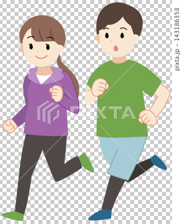ランニングをする若い男女のイラスト 143186358