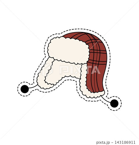 Hand-Drawn Plaid Winter Trapper Hat Sticker Illustration 143186911