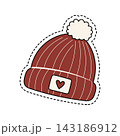 Hand-Drawn Red Heart Winter Beanie Sticker Illustration 143186912