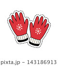 Hand-Drawn Red Snowflake Winter Gloves Sticker Illustration 143186913