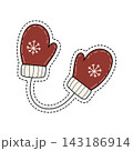 Hand-Drawn Red Snowflake Winter Mittens Sticker Illustration 143186914