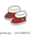 Hand-Drawn Winter Fur-Lined Red Boots Sticker Illustration 143186915