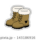 Hand-Drawn Winter Lace-Up Fur Boots Sticker Illustration 143186916
