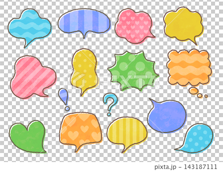 A set of hand-drawn, pop-style speech bubbles. A set of hand-drawn, pop-style speech bubbles. 143187111